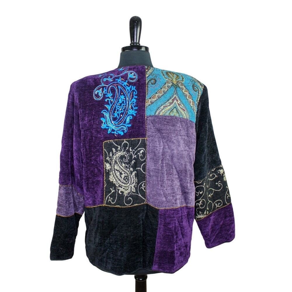 Vintage Indigo Moon Patchwork Jacket Mixed Media … - image 3